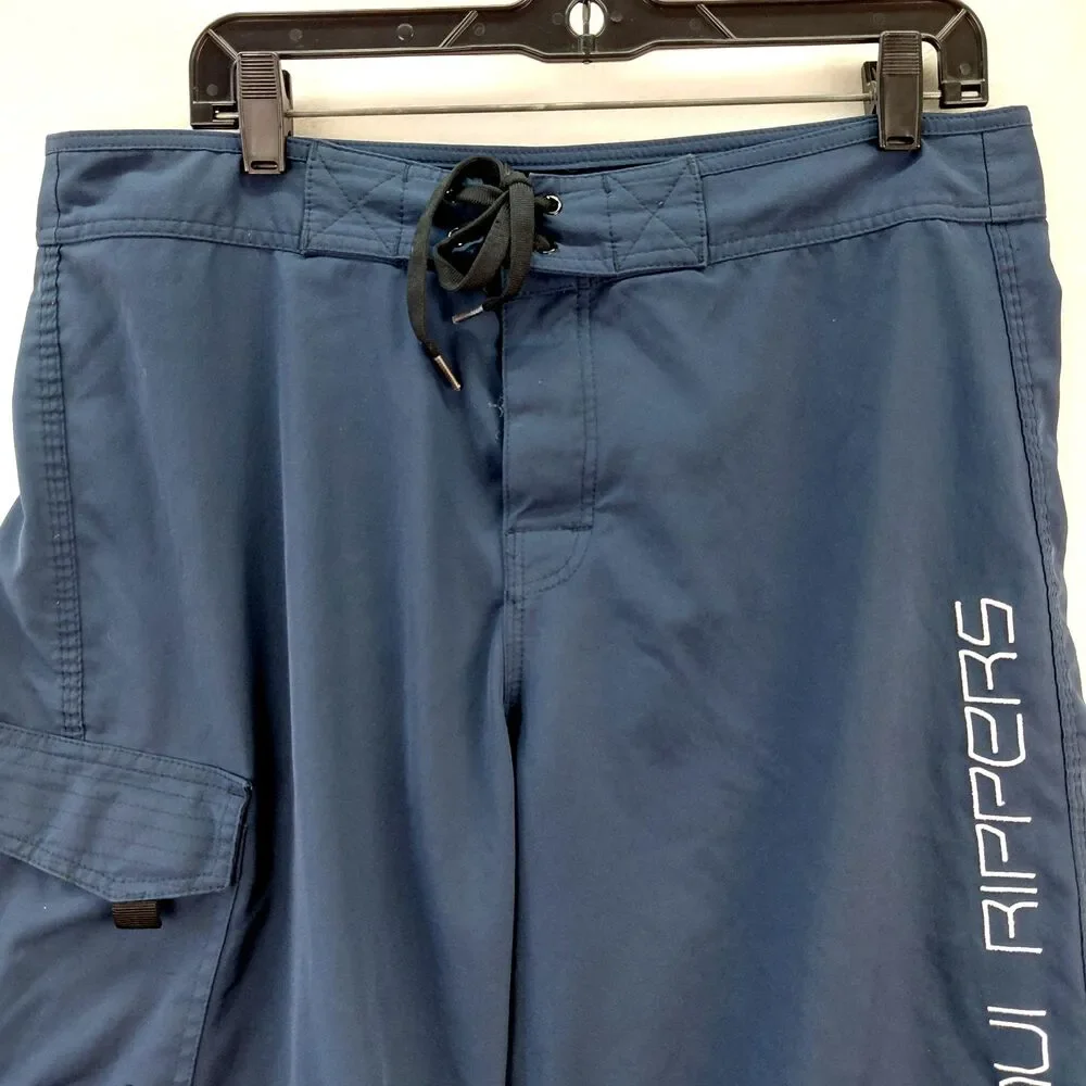 Maui Rippers Board Shorts Mens 36 Blue Cargo Swim Suit Trunks Surf Pockets Beach
